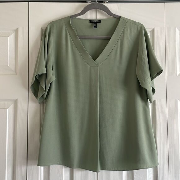 Eileen Fisher silk georgette crepe flowy short sleeve blouse XS - Picture 3 of 6